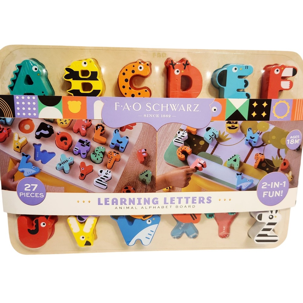 FAO Schwarz Learning Letters Animal Alphabet Board Wooden 27 Piece Puzzle Toy
